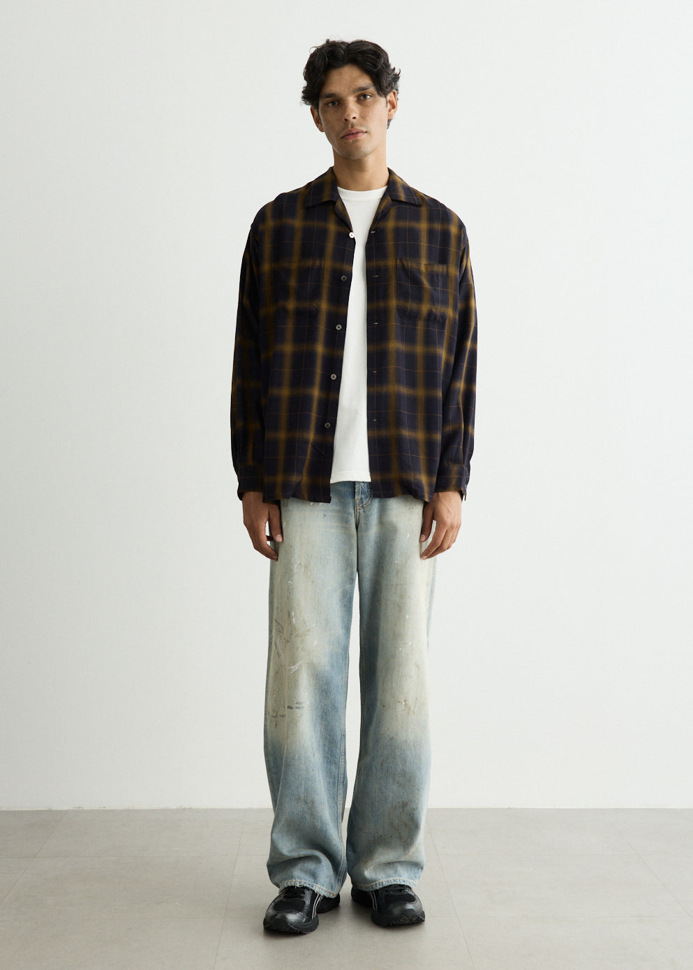 Open Collar Ombre Plaid Shirt