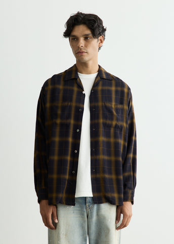 Open Collar Ombre Plaid Shirt