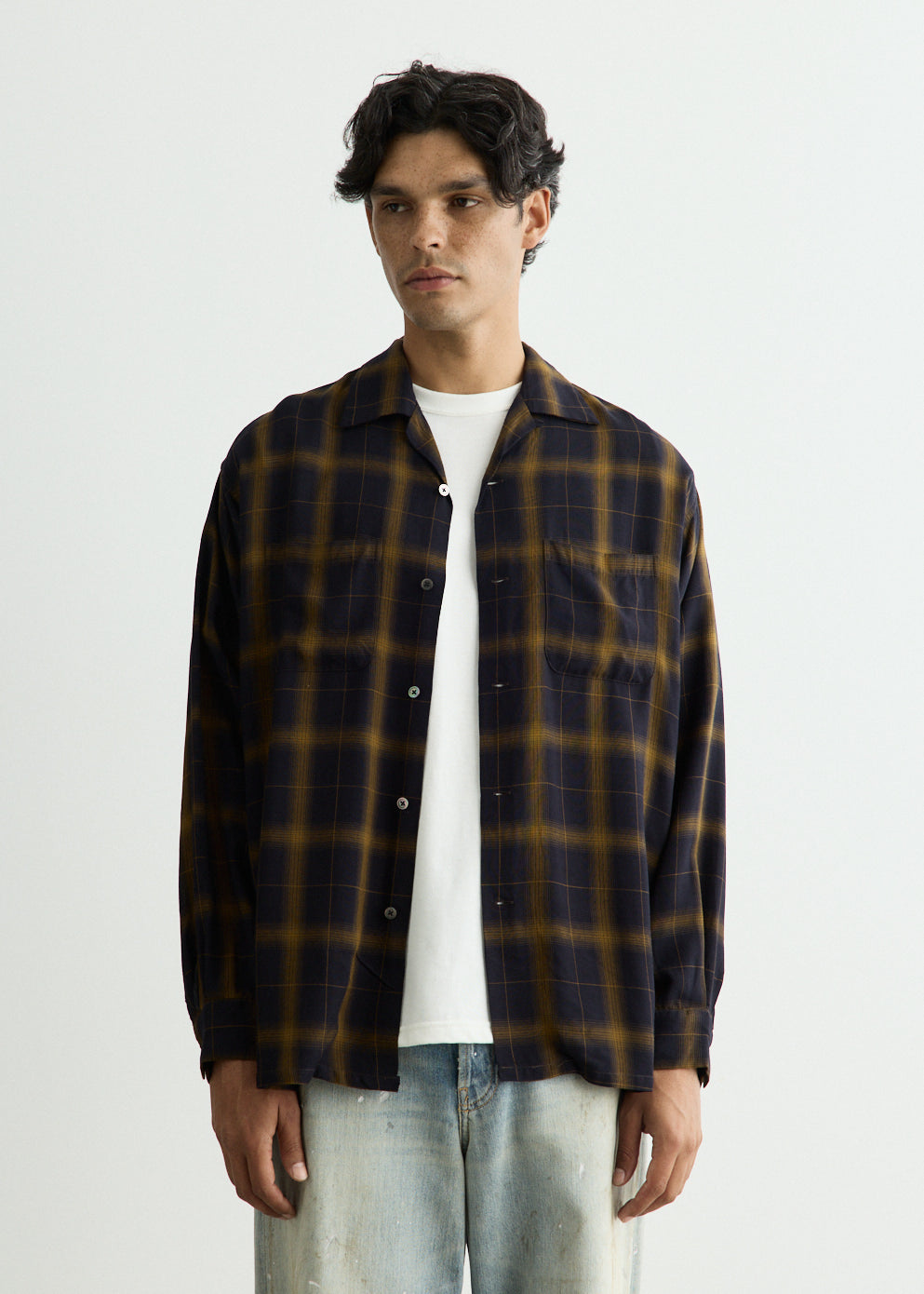 Open Collar Ombre Plaid Shirt
