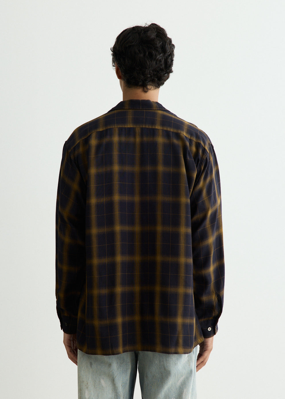 Open Collar Ombre Plaid Shirt
