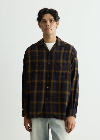 Open Collar Ombre Plaid Shirt