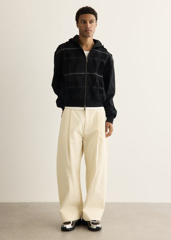 Pin Tuck Semi-Oversized Hooded Zip Up