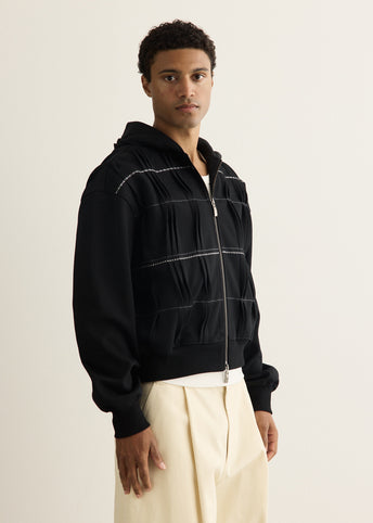 Pin Tuck Semi-Oversized Hooded Zip Up