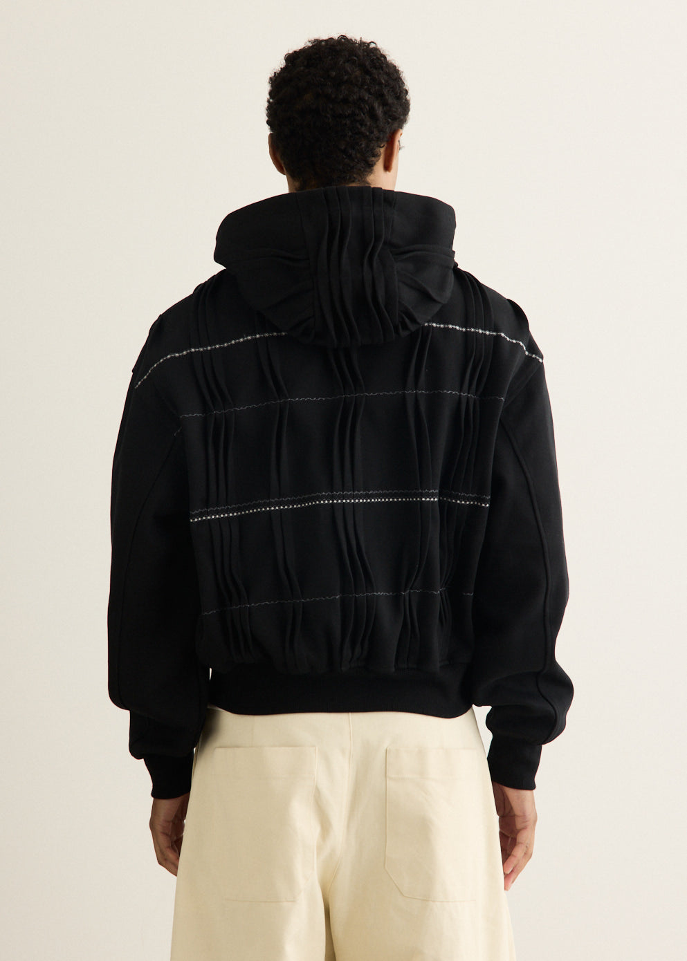 Pin Tuck Semi-Oversized Hooded Zip Up