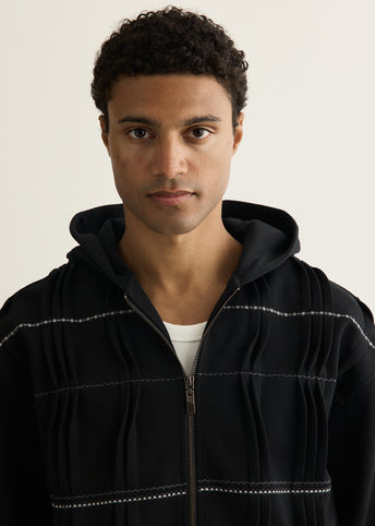 Pin Tuck Semi-Oversized Hooded Zip Up