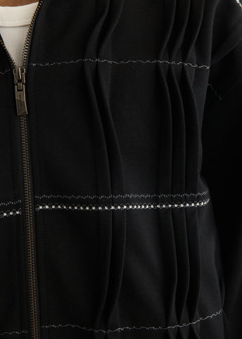 Pin Tuck Semi-Oversized Hooded Zip Up