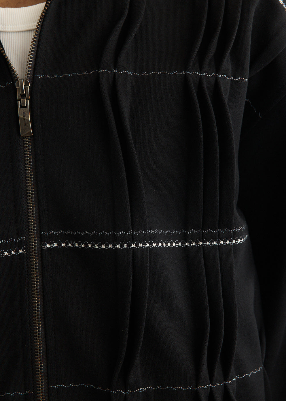 Pin Tuck Semi-Oversized Hooded Zip Up