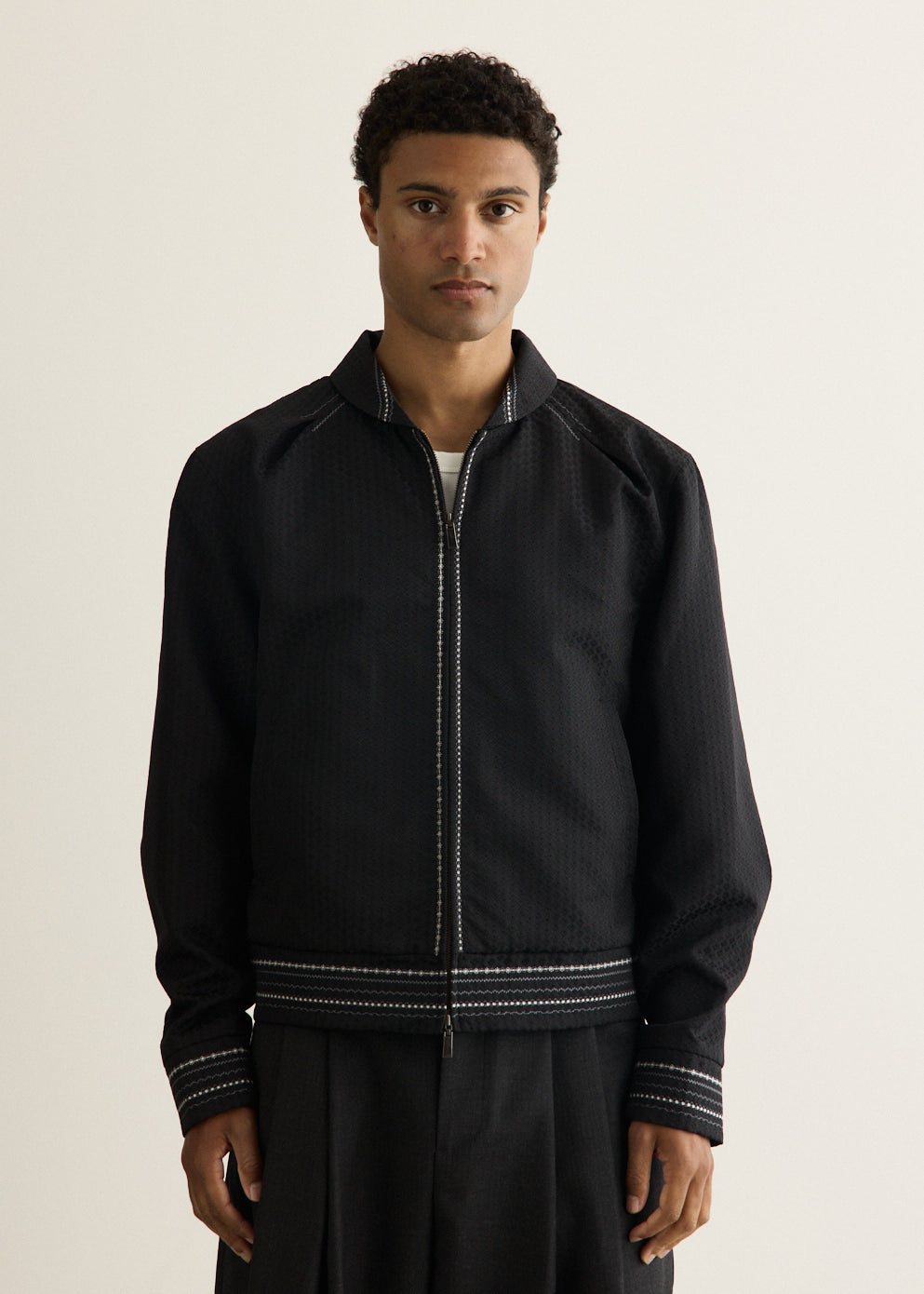 Embroidered Detail Zip-Up Jacket