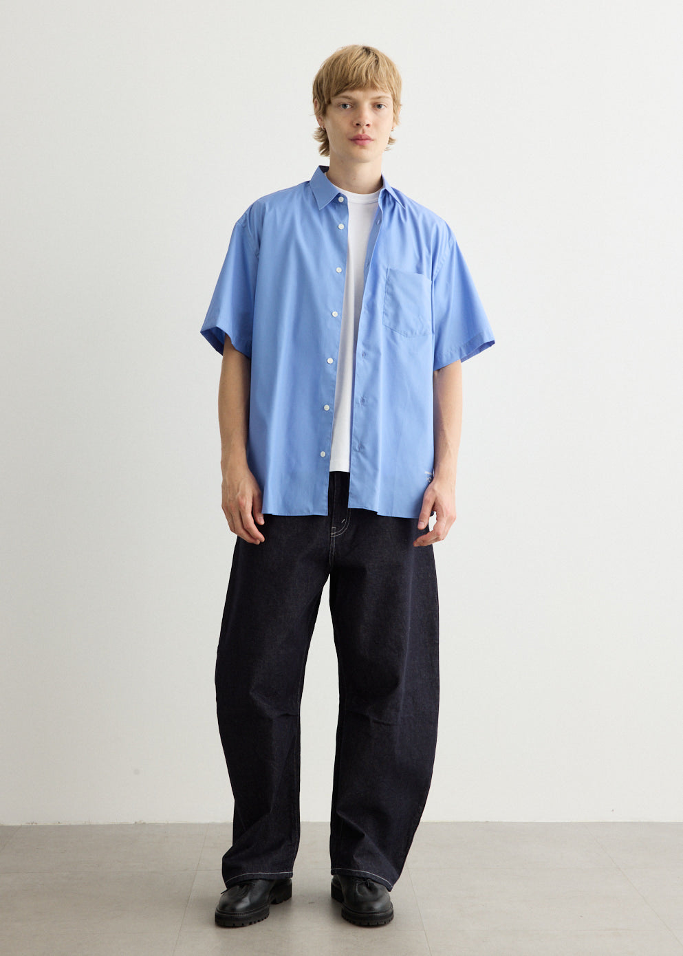 Cotton Broad Cloth Hem Logo Short Sleeve Shirt