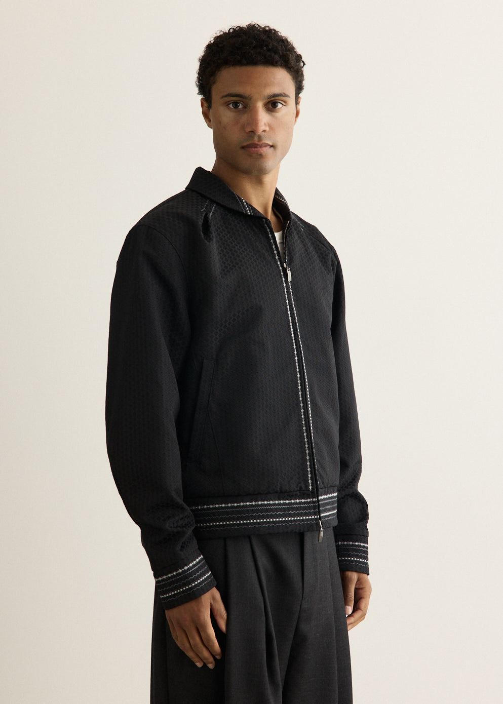 Embroidered Detail Zip-Up Jacket