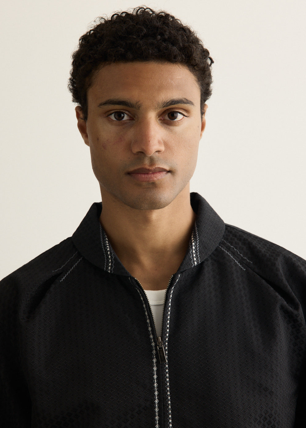 Embroidered Detail Zip-Up Jacket