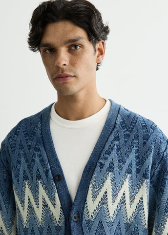 Cardigan Jacquard Indigo Yarn