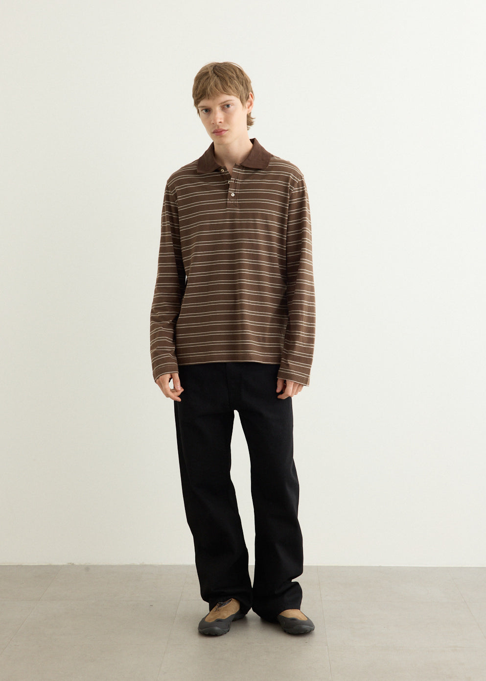 Long-Sleeve Striped Polo Shirt