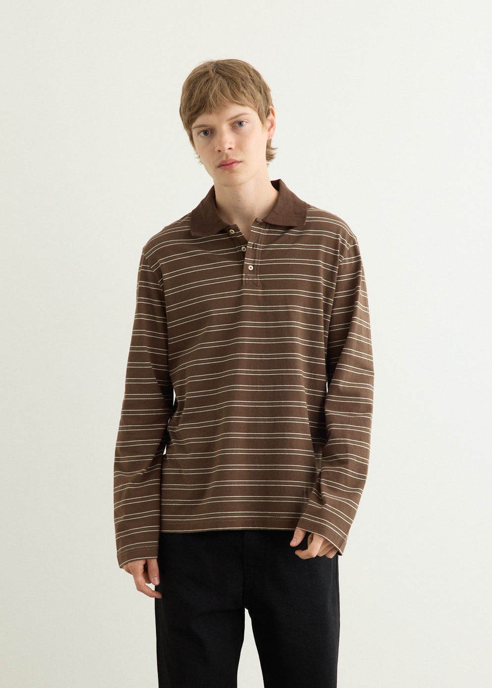 Long-Sleeve Striped Polo Shirt