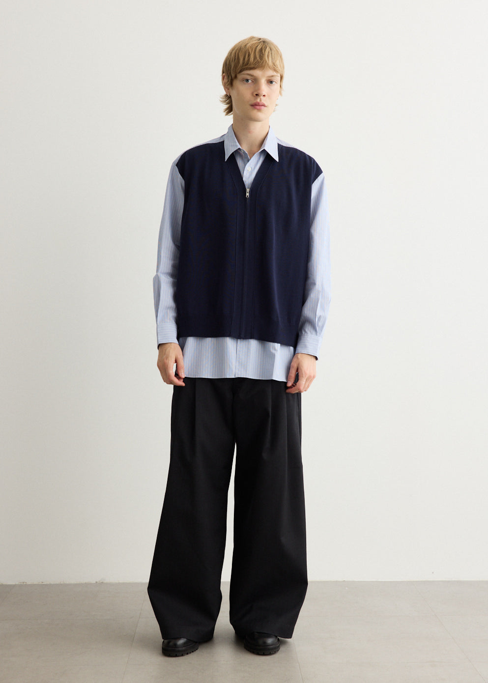 Cotton Stripe Shirt x Cotton Knit Cardigan