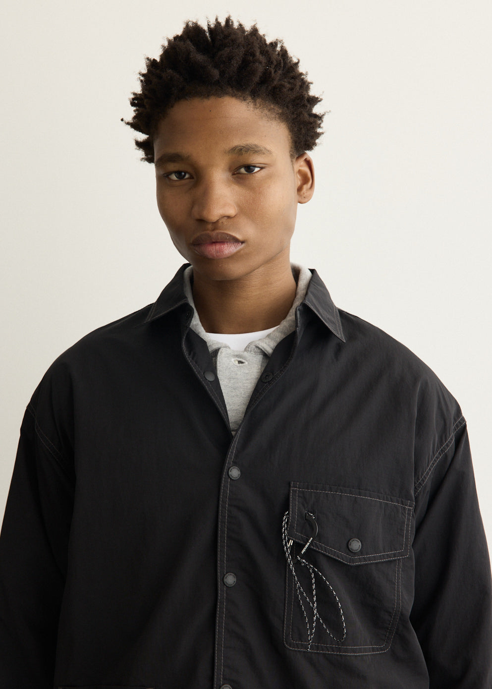 Crinkled Nylon Shirt Jacket