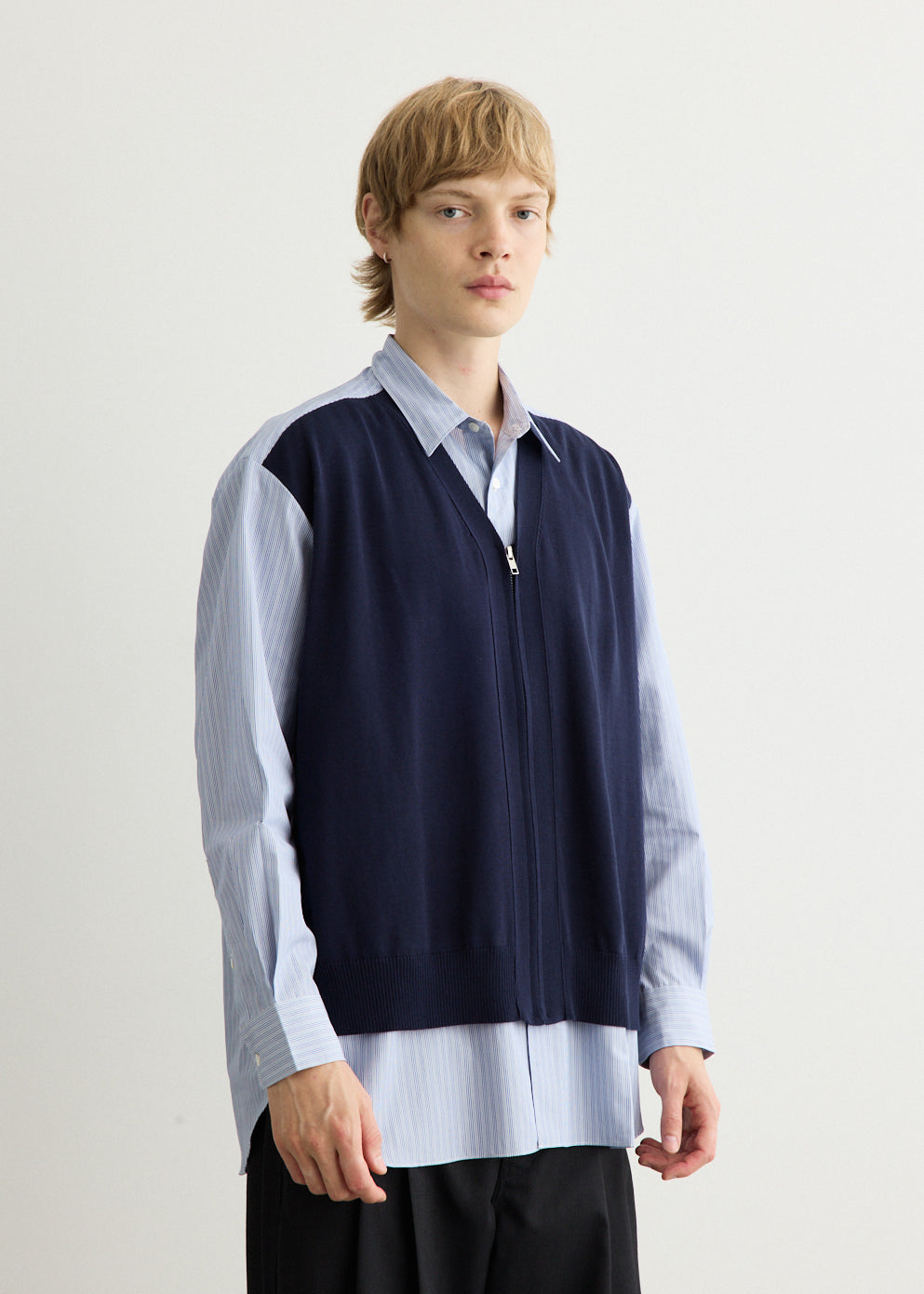 Cotton Stripe Shirt x Cotton Knit Cardigan