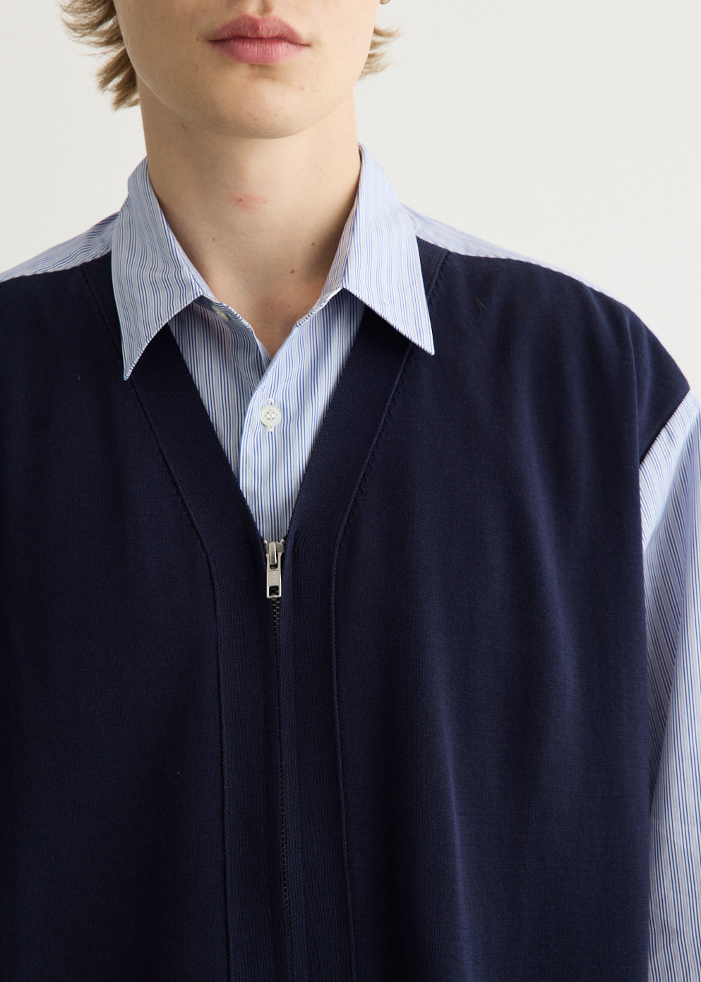 Cotton Stripe Shirt x Cotton Knit Cardigan