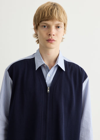 Cotton Stripe Shirt x Cotton Knit Cardigan