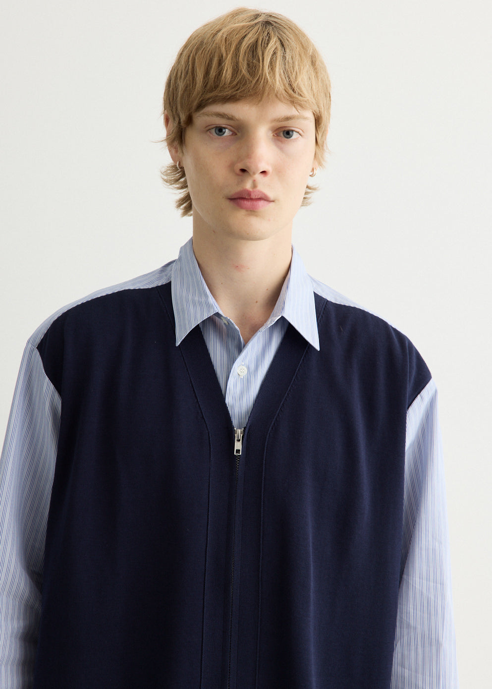 Cotton Stripe Shirt x Cotton Knit Cardigan
