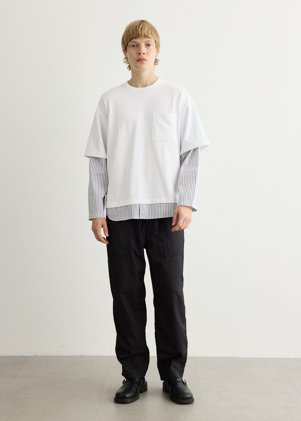 Cotton Jersey x Cotton Poplin Stripe T-Shirt