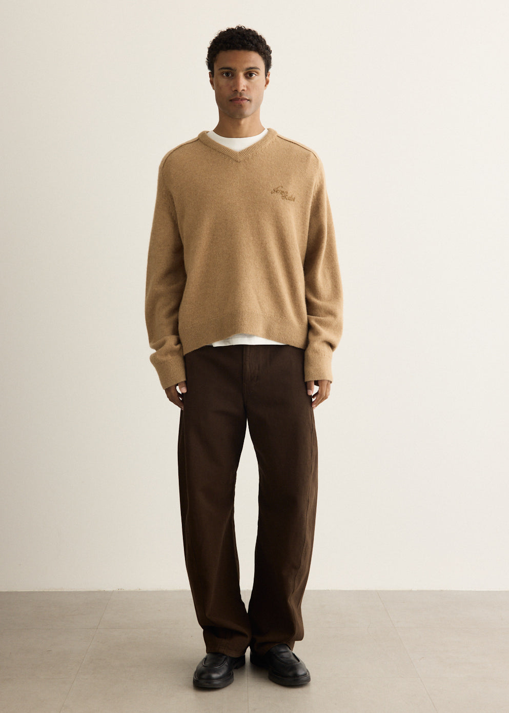 Camel Hair V-Neck Jumper