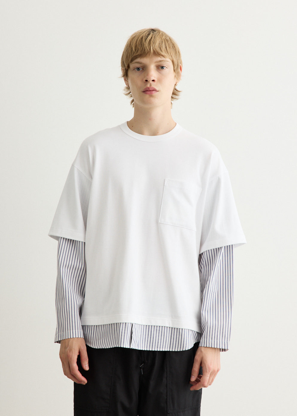 Cotton Jersey x Cotton Poplin Stripe T-Shirt