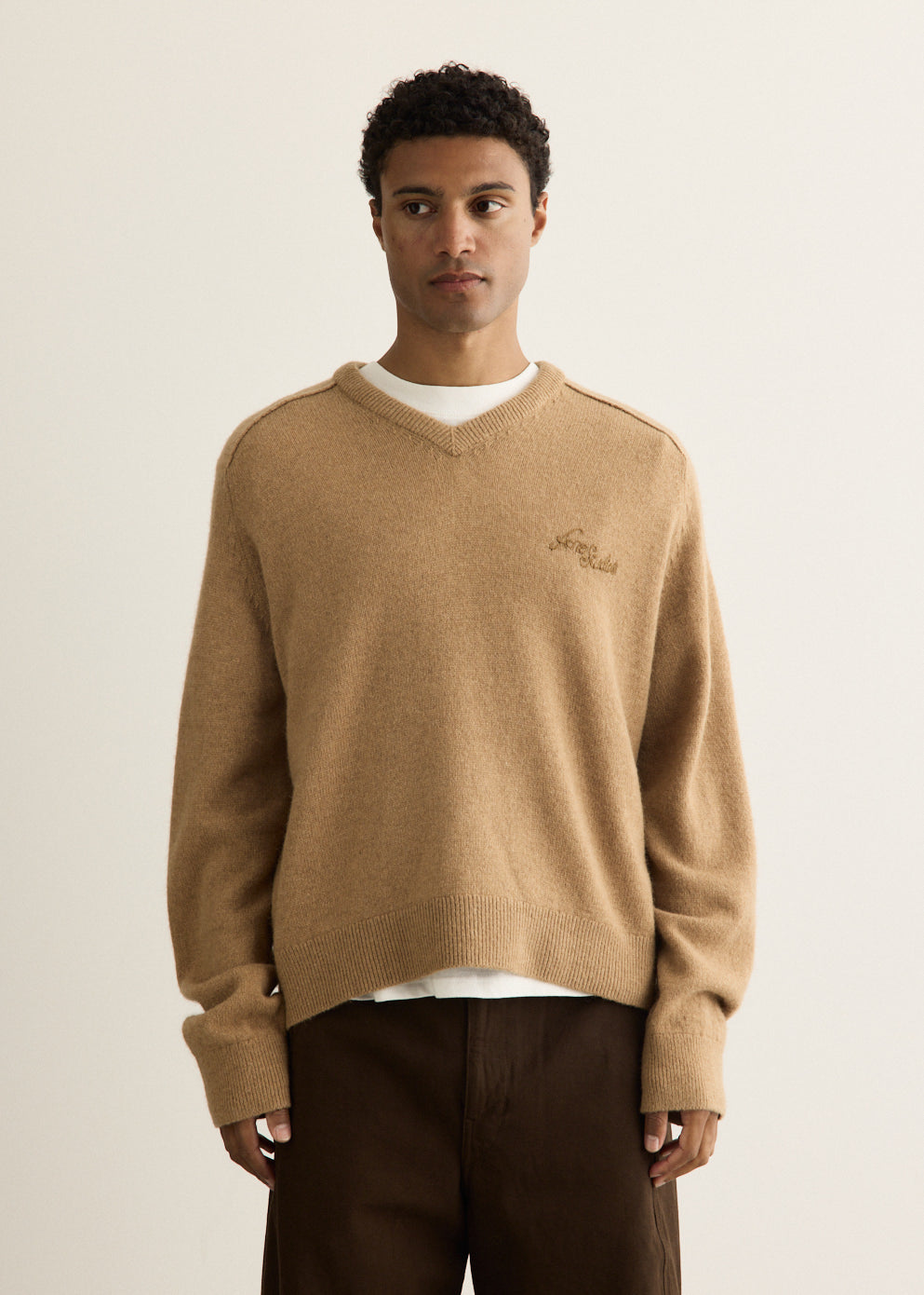 Camel Hair V-Neck Jumper