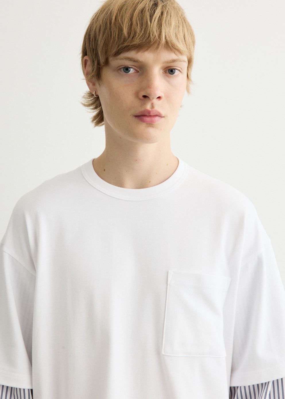 Cotton Jersey x Cotton Poplin Stripe T-Shirt