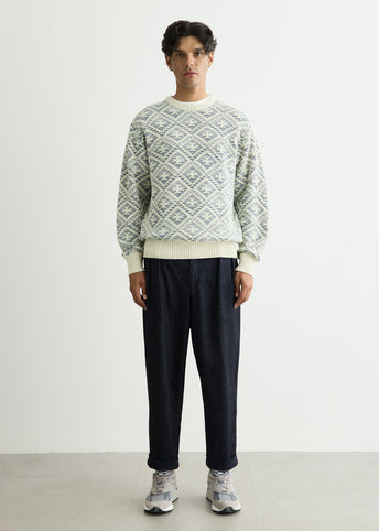 Crew Double Jacquard Indigo Yarn Knit Sweater