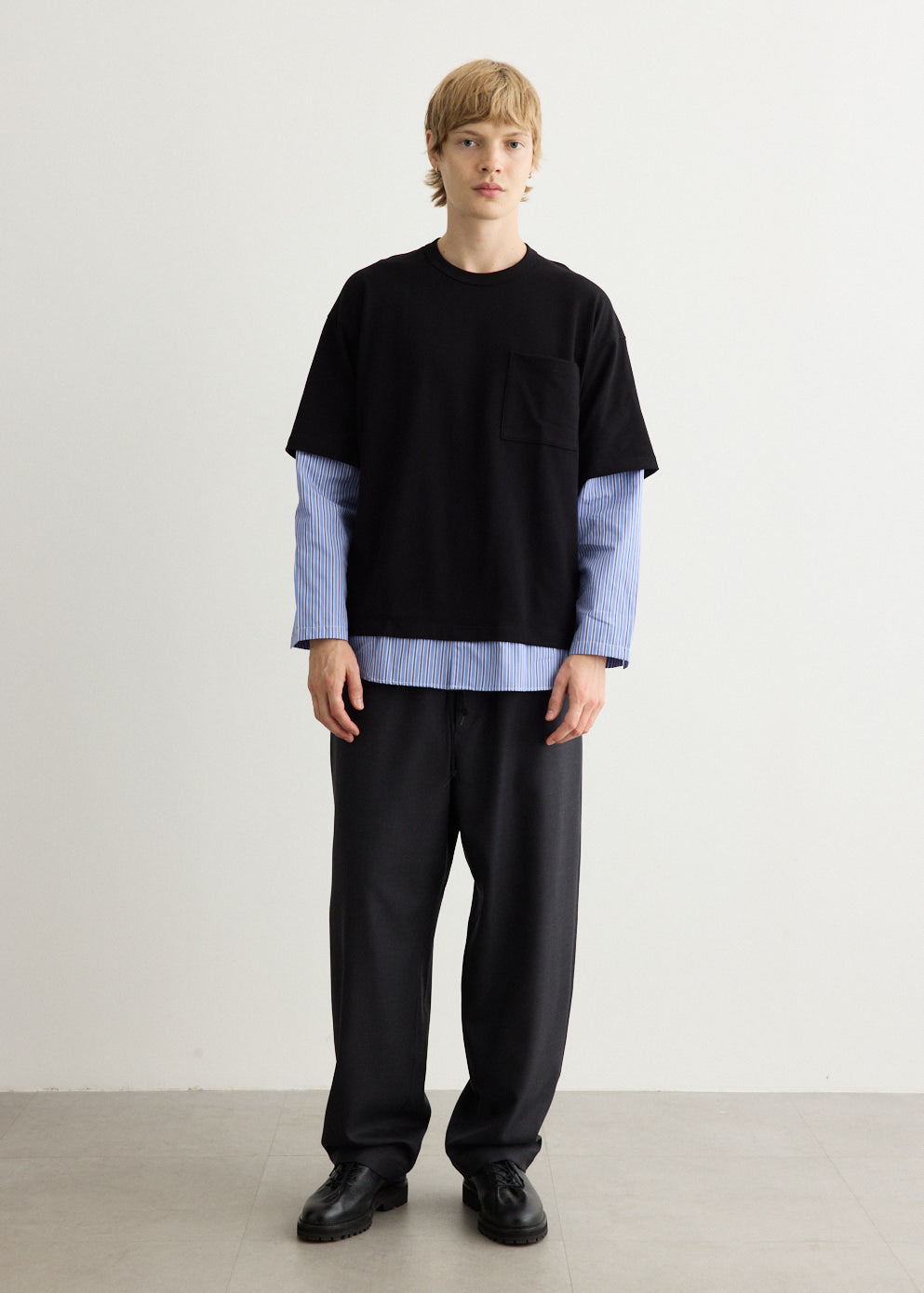 Cotton Jersey x Cotton Poplin Stripe T-Shirt