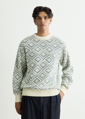Crew Double Jacquard Indigo Yarn Knit Sweater