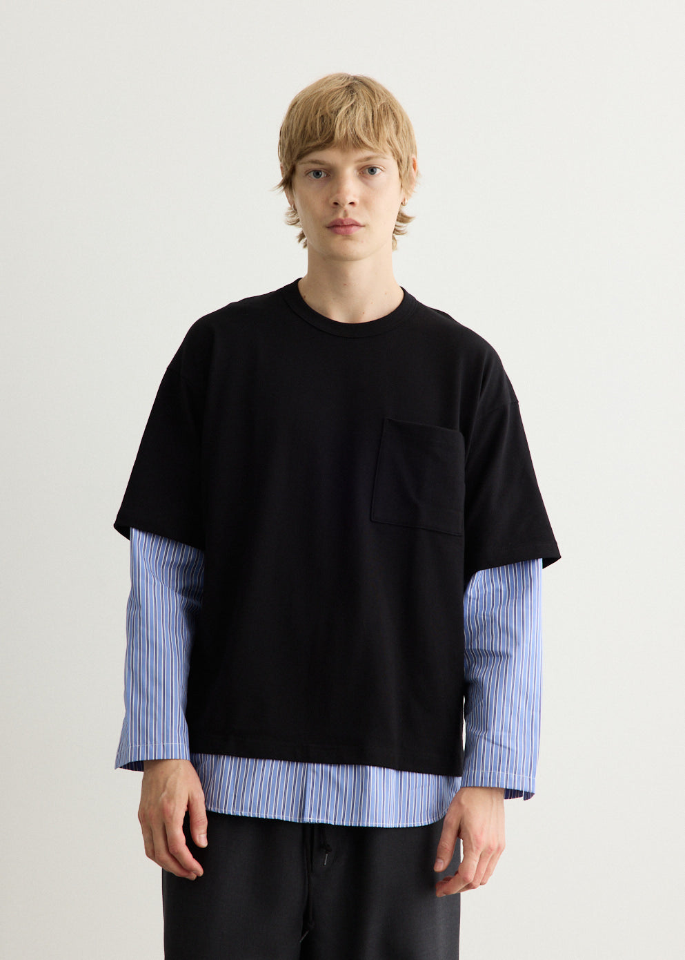 Cotton Jersey x Cotton Poplin Stripe T-Shirt