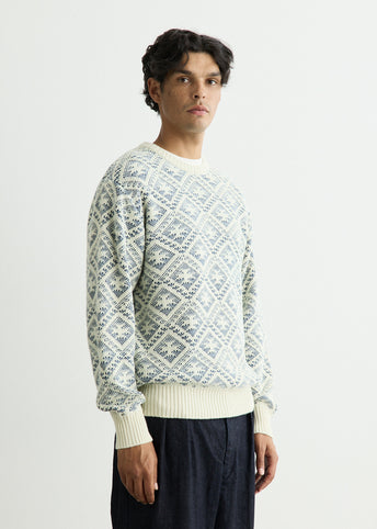 Crew Double Jacquard Indigo Yarn Knit Sweater