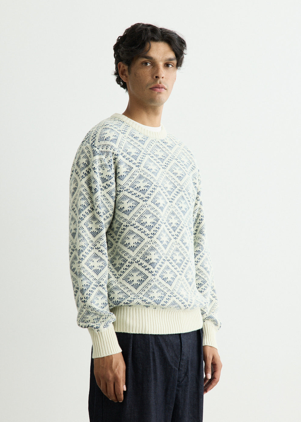 Crew Double Jacquard Indigo Yarn Knit Sweater