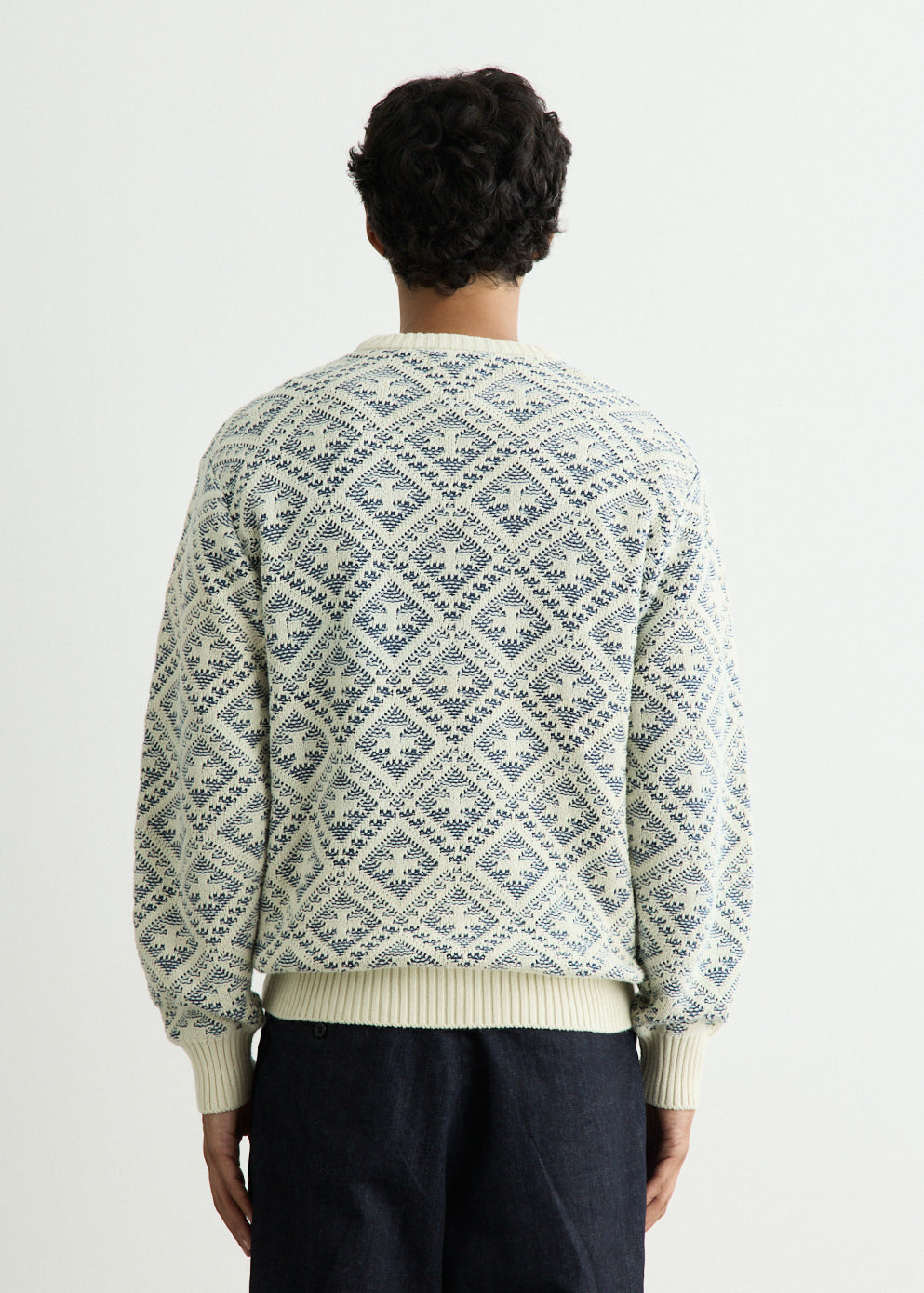Crew Double Jacquard Indigo Yarn Knit Sweater