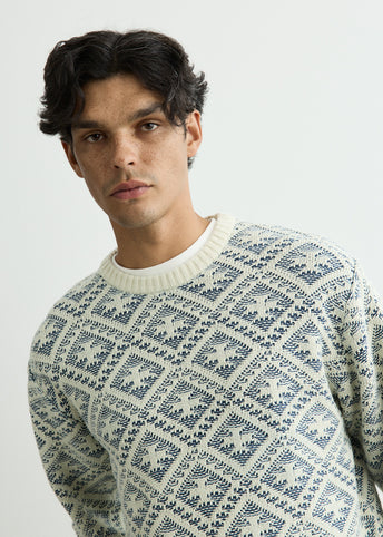 Crew Double Jacquard Indigo Yarn Knit Sweater
