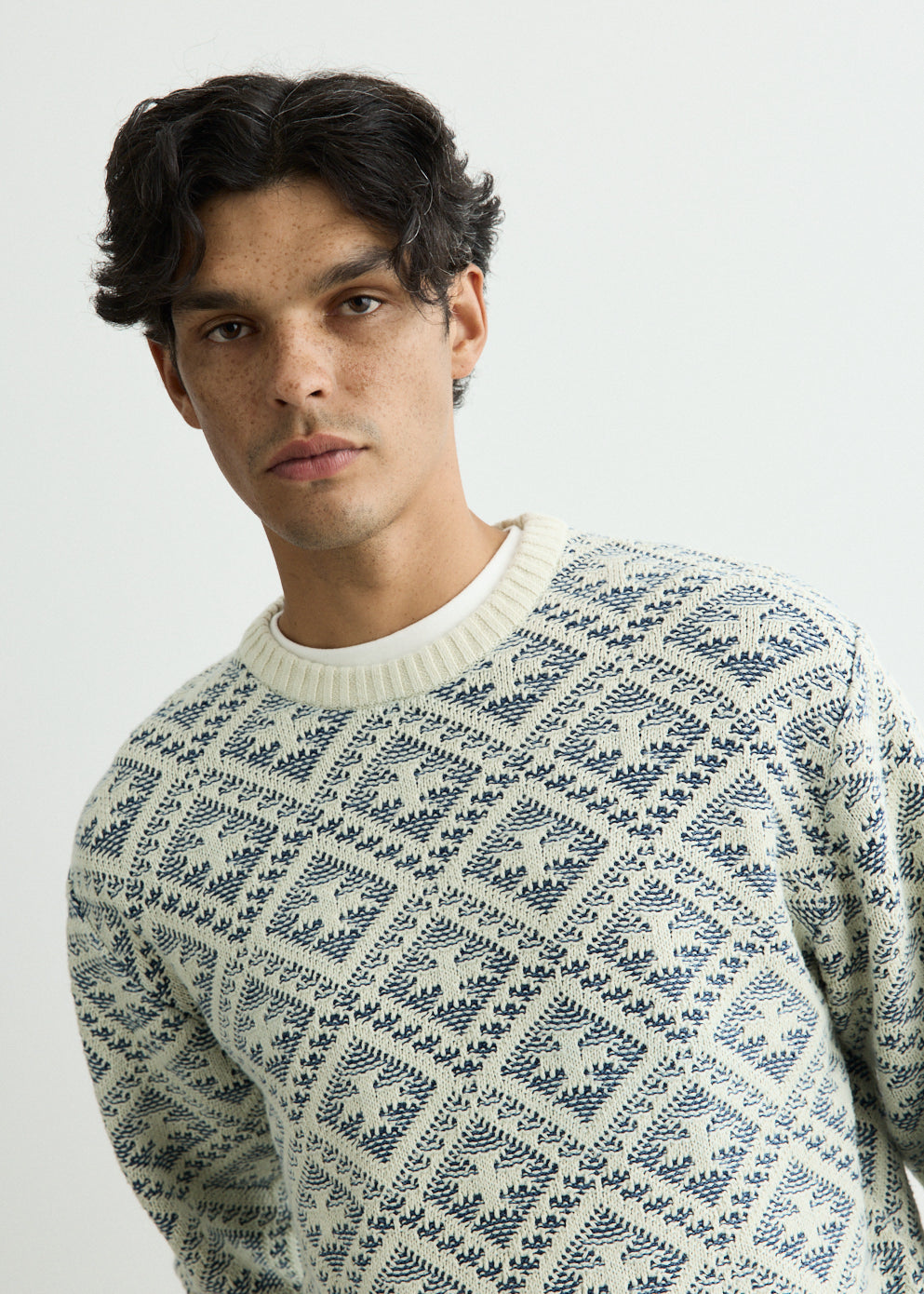 Crew Double Jacquard Indigo Yarn Knit Sweater