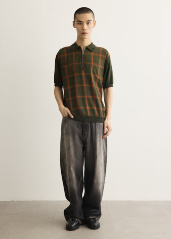 Half Zip Panel Ombre Plaid Polo