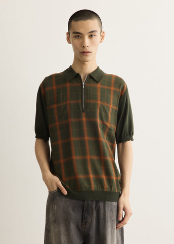 Half Zip Panel Ombre Plaid Polo