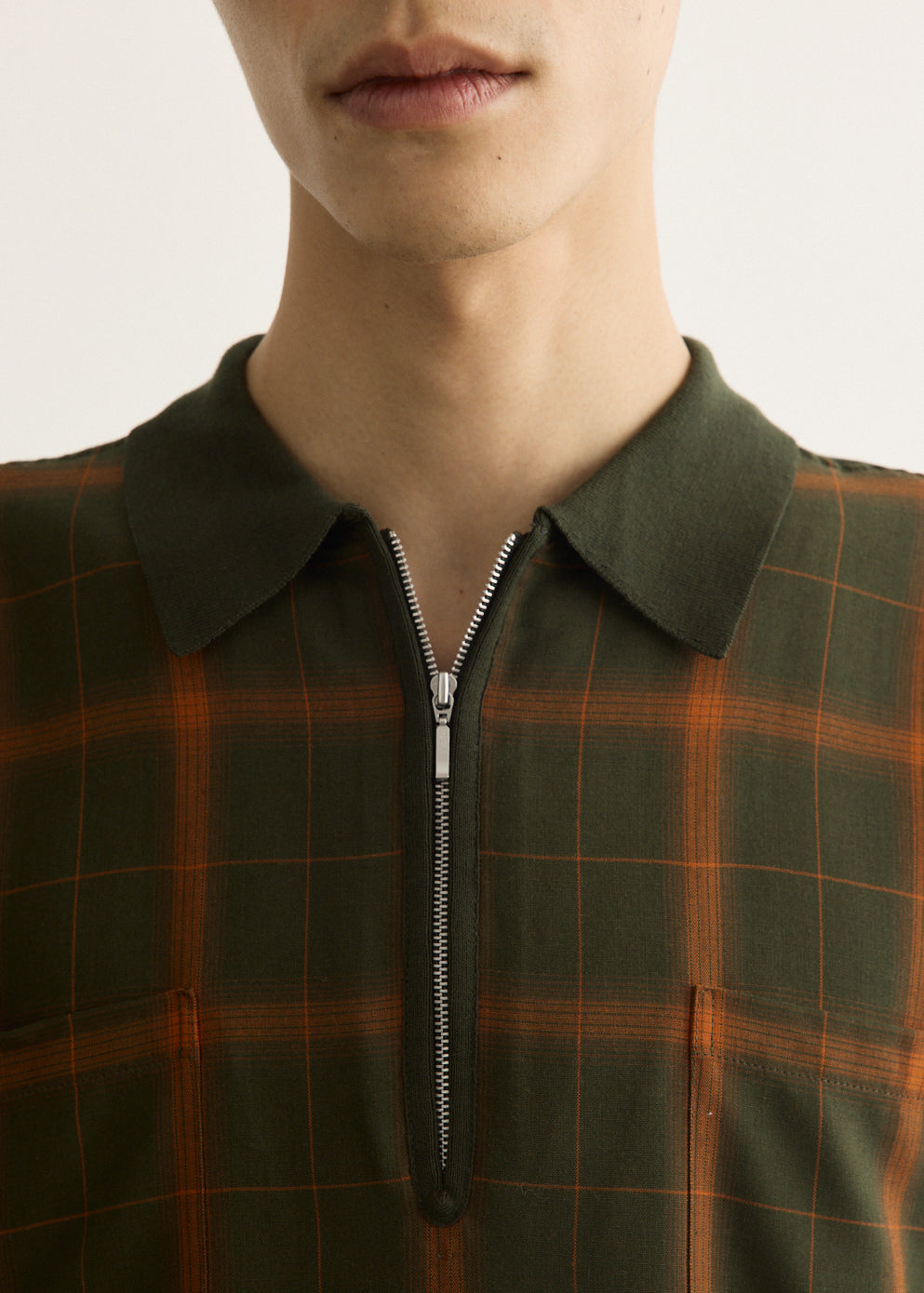 Half Zip Panel Ombre Plaid Polo