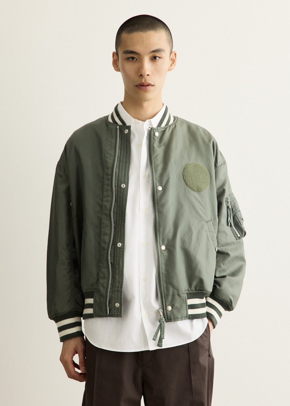 Nylon Twill Patch Bomber Jacket
