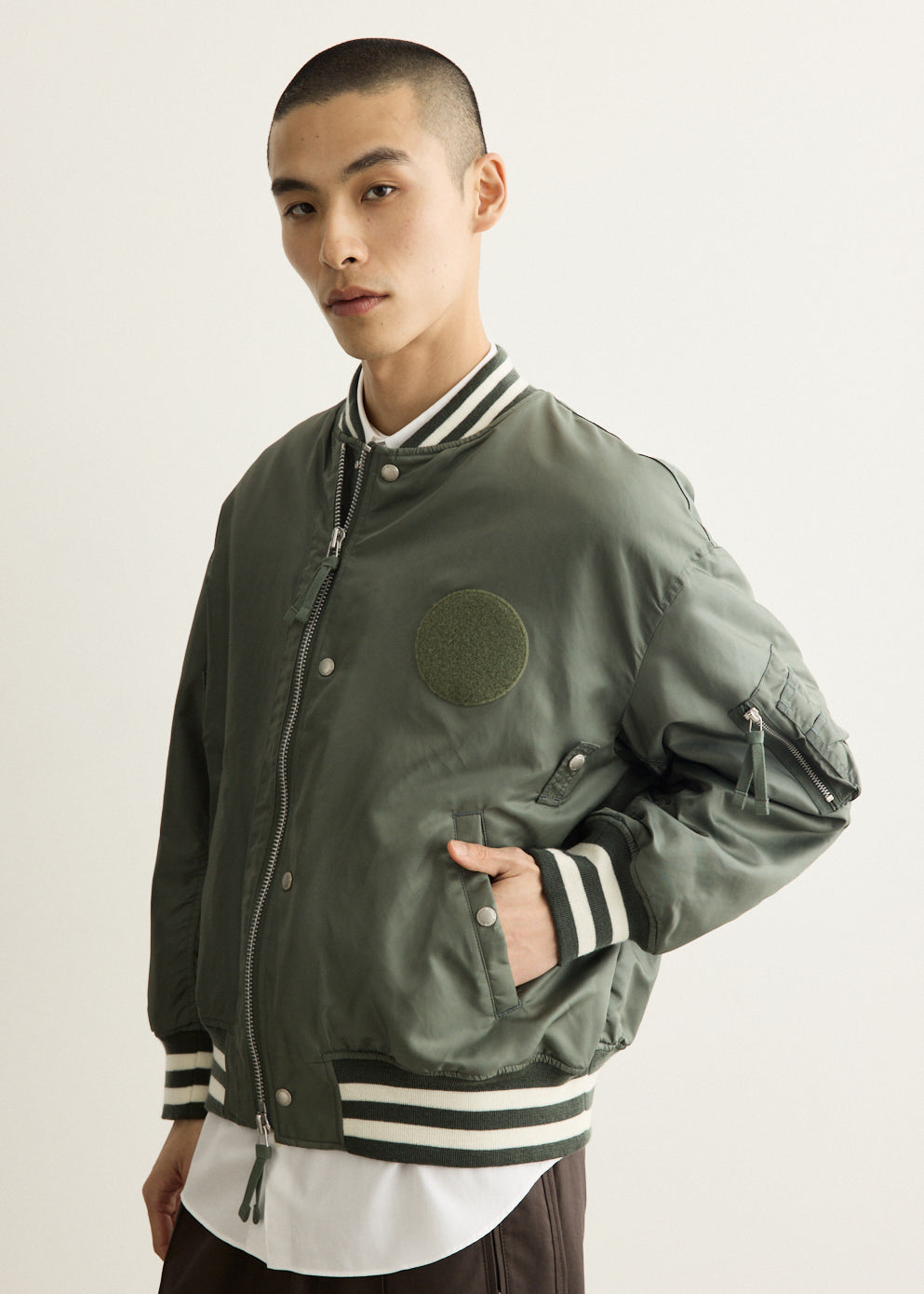 Nylon Twill Patch Bomber Jacket