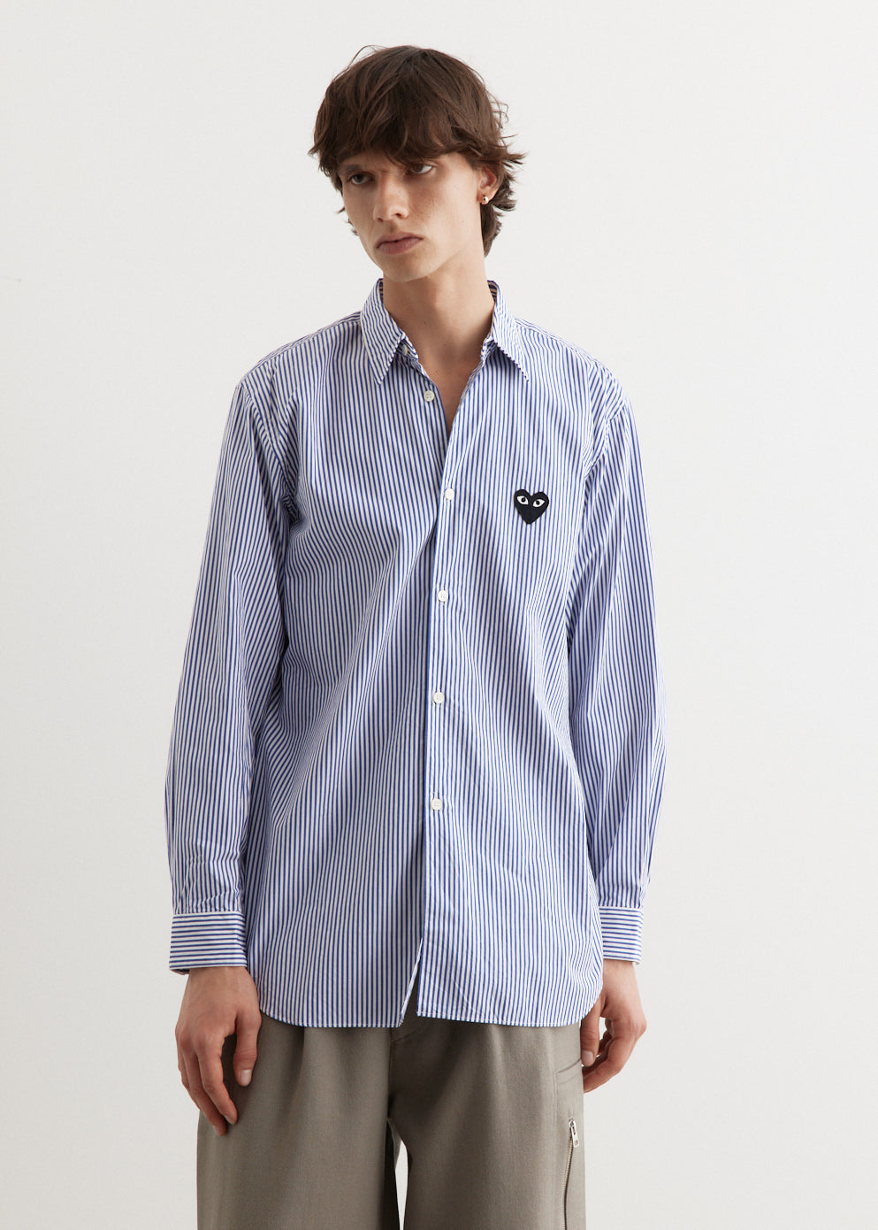 cdg dress shirt 2 Sleeve Broad in White SVRN BLACK Made in Comme des Garcons Play Blue