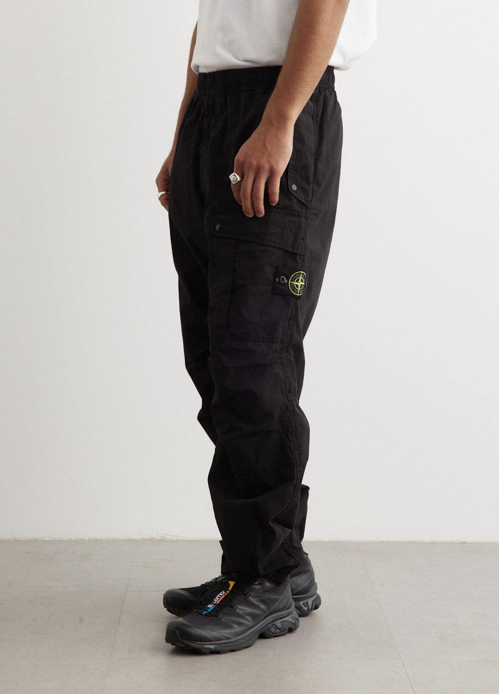 Black Cargo Stone Island Cargo Pants Fit Elasticated Supima Loose
