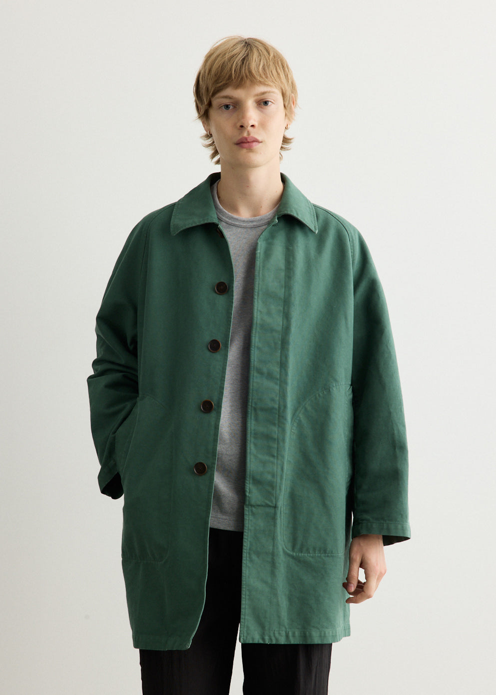 Garment Dyed Organic Cotton Twill Short Coat