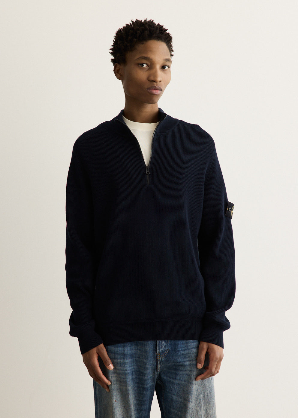 Ribbed Soft Organic Knit Zip Polo