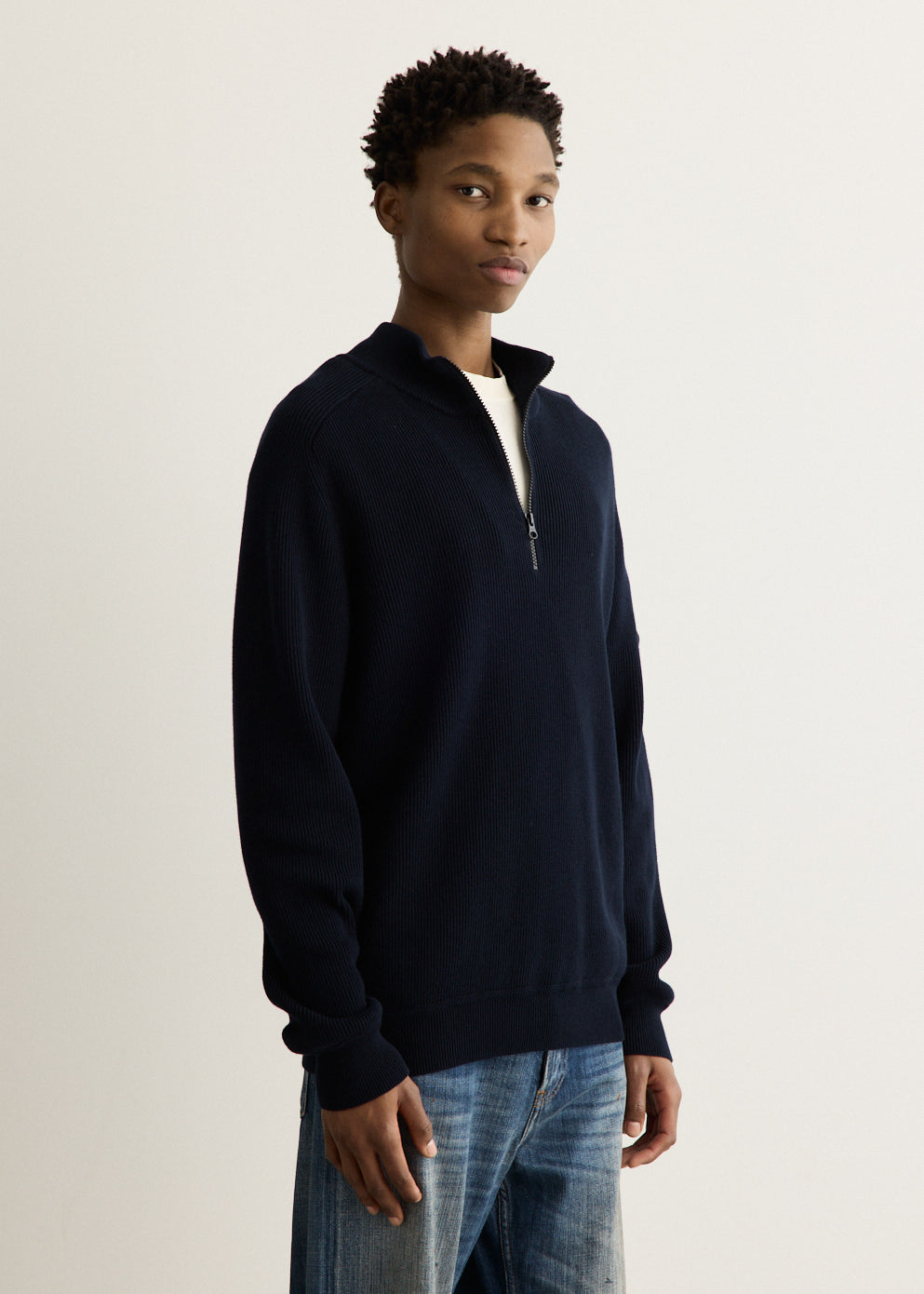Ribbed Soft Organic Knit Zip Polo