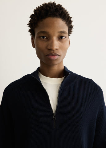 Ribbed Soft Organic Knit Zip Polo