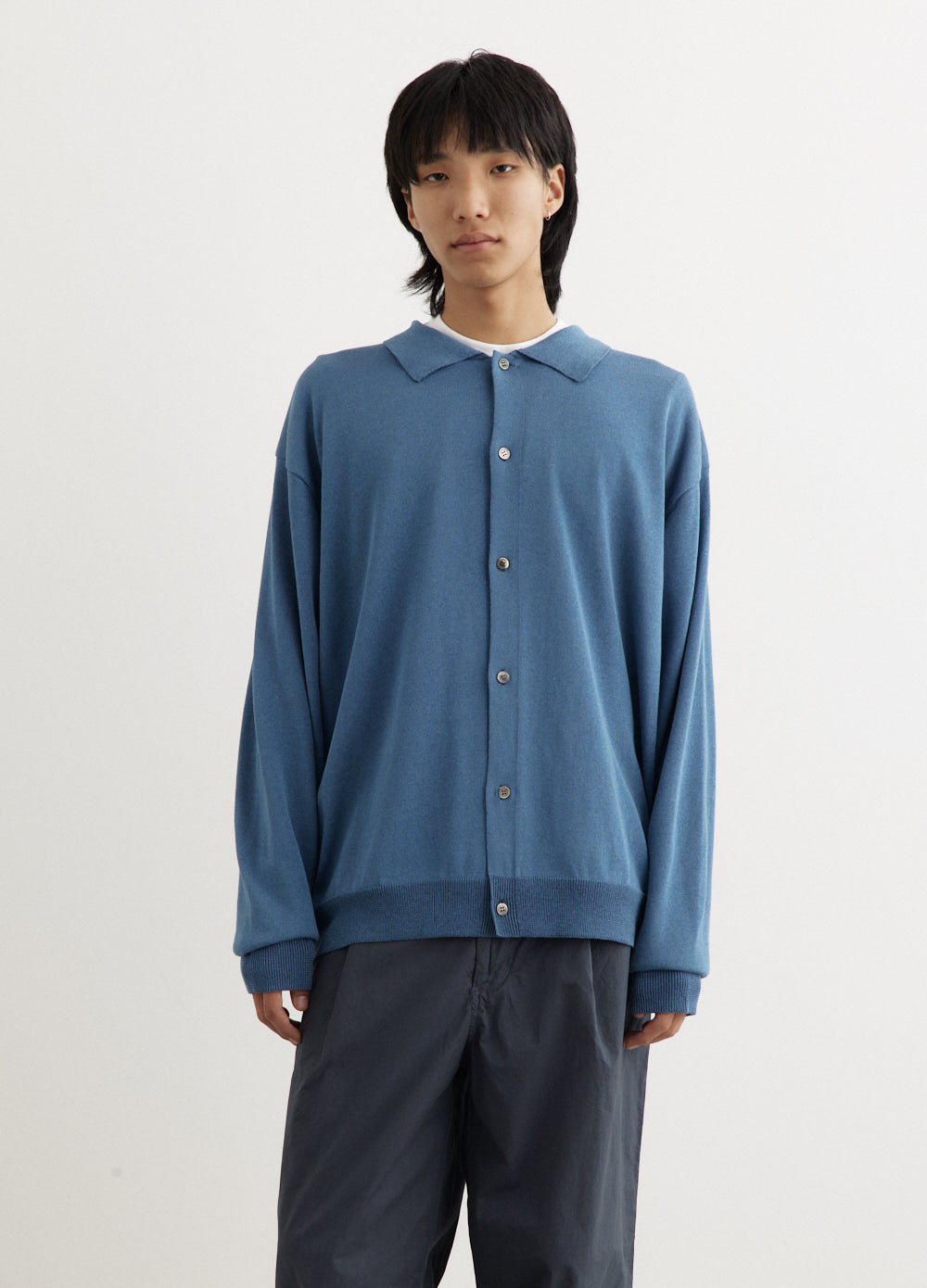 Melange Knit Polo Cardigan